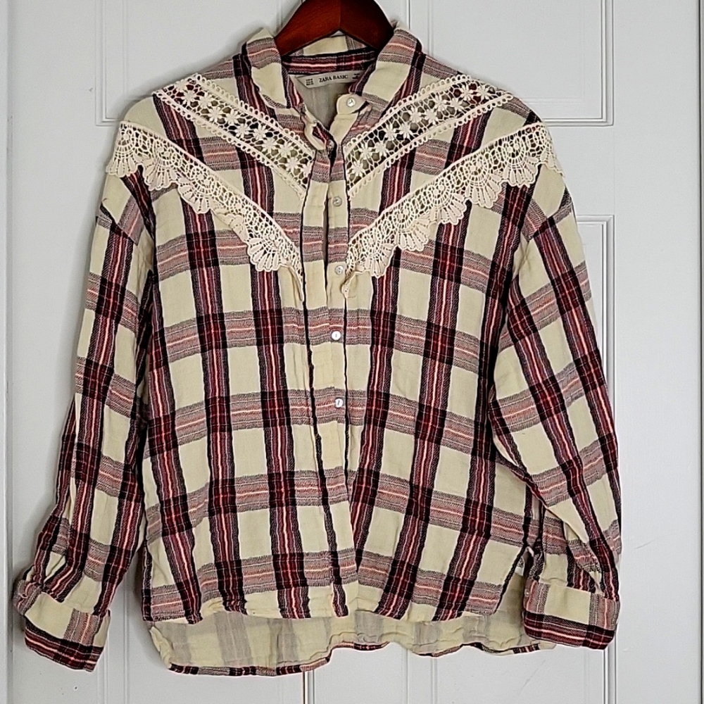 Zara Plaid and Lace Shirt